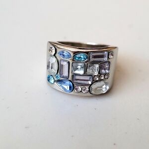 Blue and White CZ Silver Band Ring